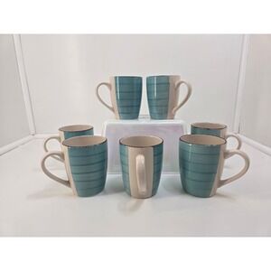 7 Royal Norfolk Cup Turquoise Swirl Brown Trim 12 oz Mug Eclectic Rustic Retro